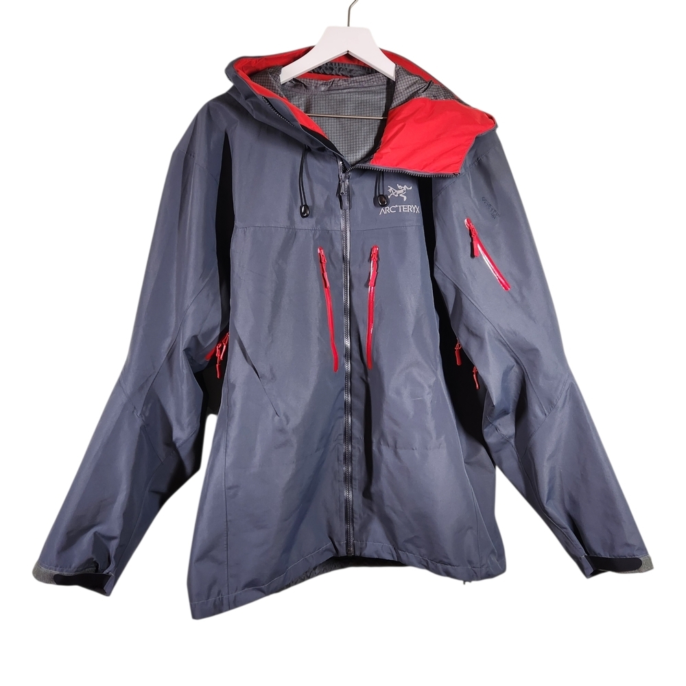 Arc'teryx Men's Gray and Red Hooded Shell Jacket